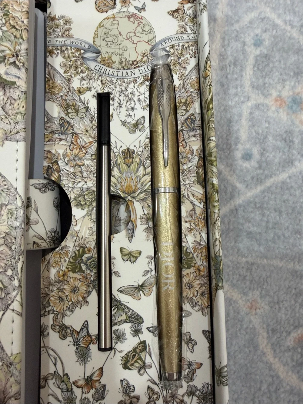 Dior Limited Edition Butterfly Notebook and Pen Set in Cream & Gold Accents